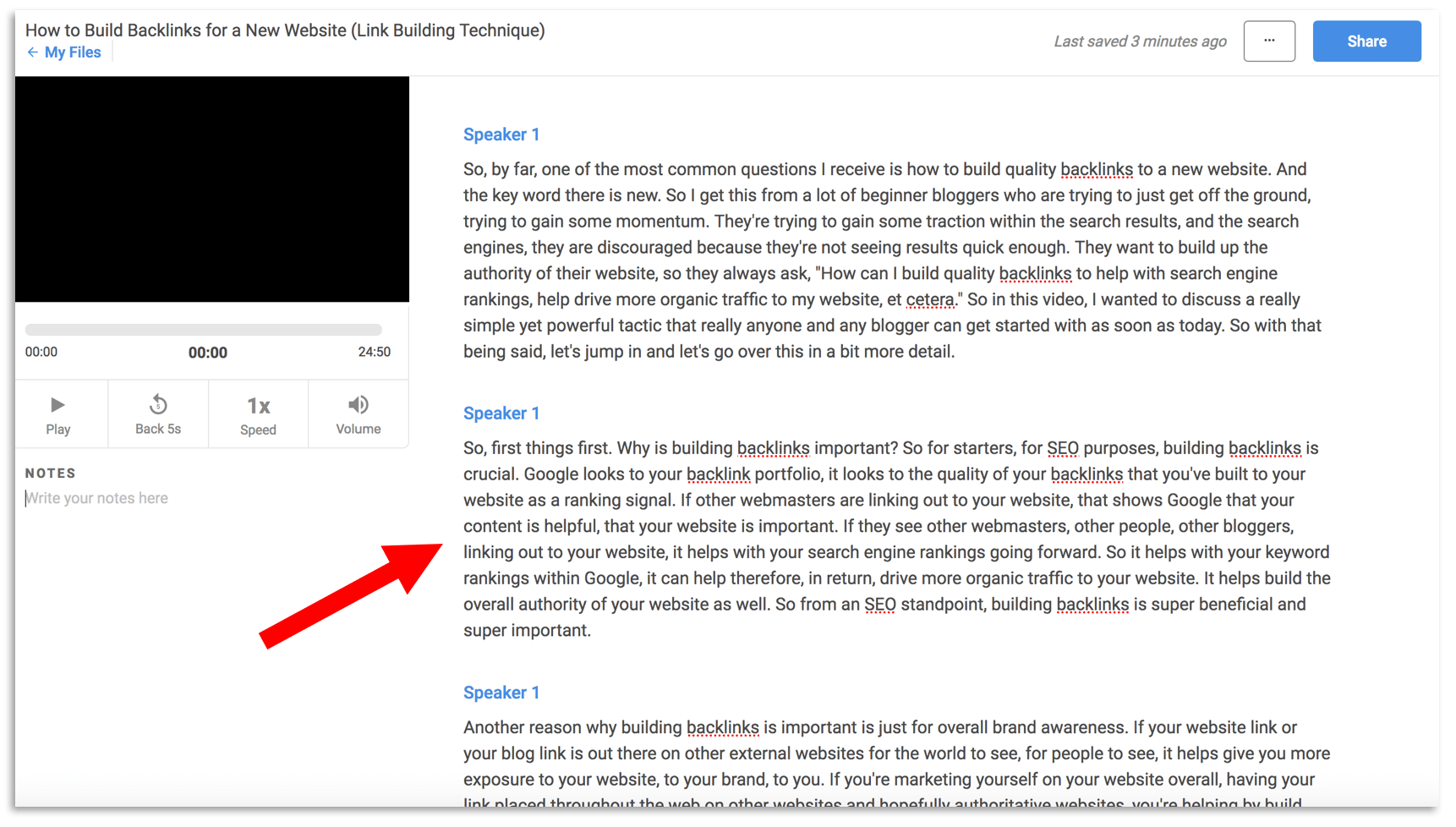 Example of Rev.com YouTube Transcription